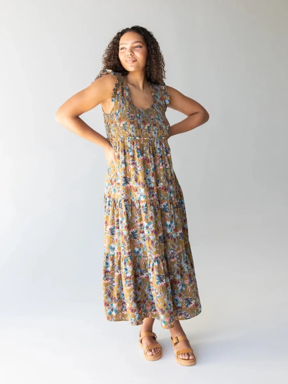 Natural Life Olivia Smocked Green Maxi Dress sz XL